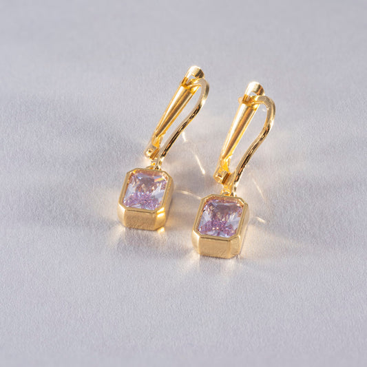 Rectangle Alexandrite Dangling Earrings in 14K Solid Gold, June Birthstone Baguette Cut Jewelry Queen Jewelry Earrings
