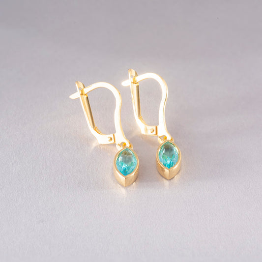 Aquamarine Dangle Earrings Bezel Marquise Cut in 14K Solid Gold, March Birthstone Jewelry Queen Jewelry Earrings