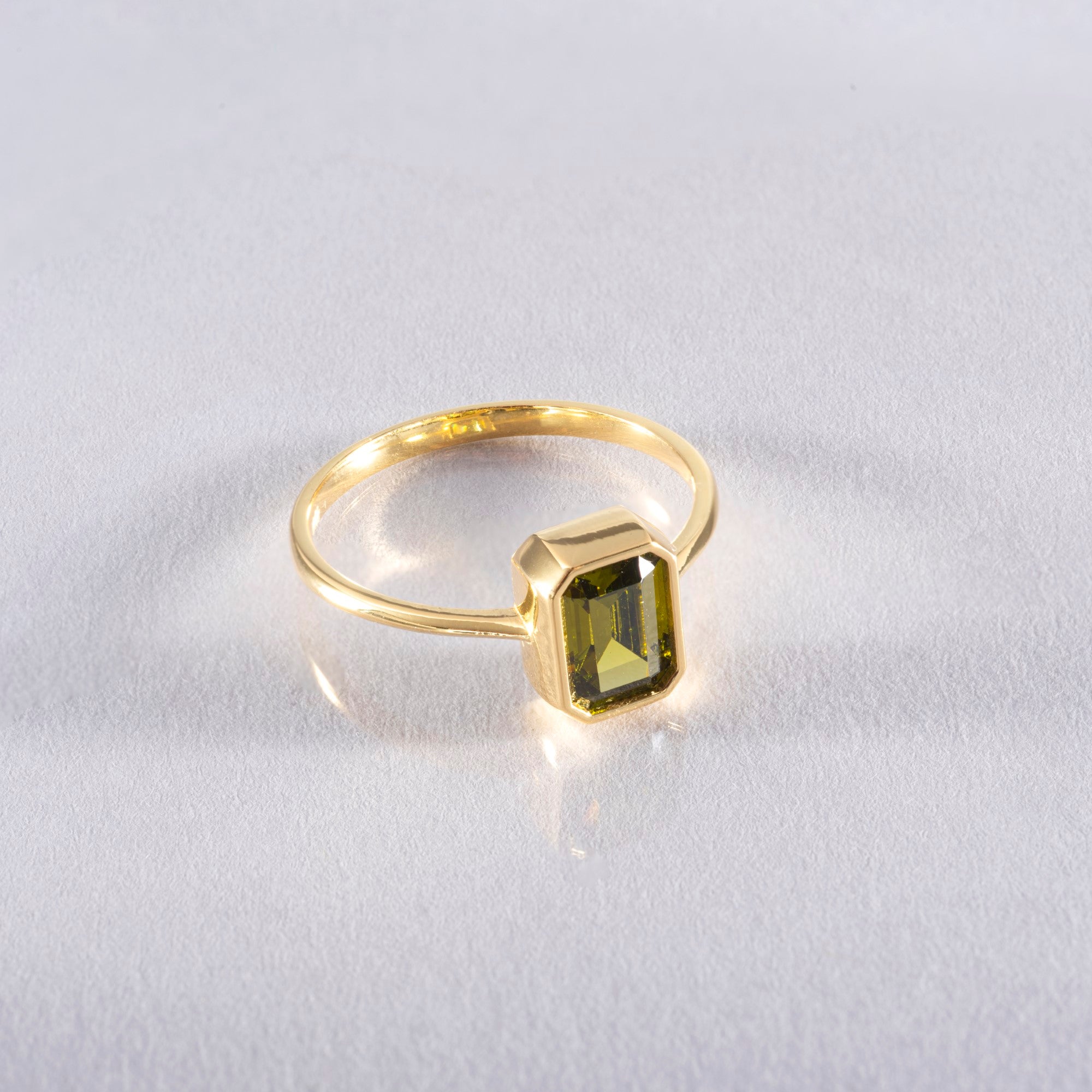 Peridot Rectangle Ring 14K Solid Gold, August Birthstone, Baguette Cut Design Queen Jewelry Rings