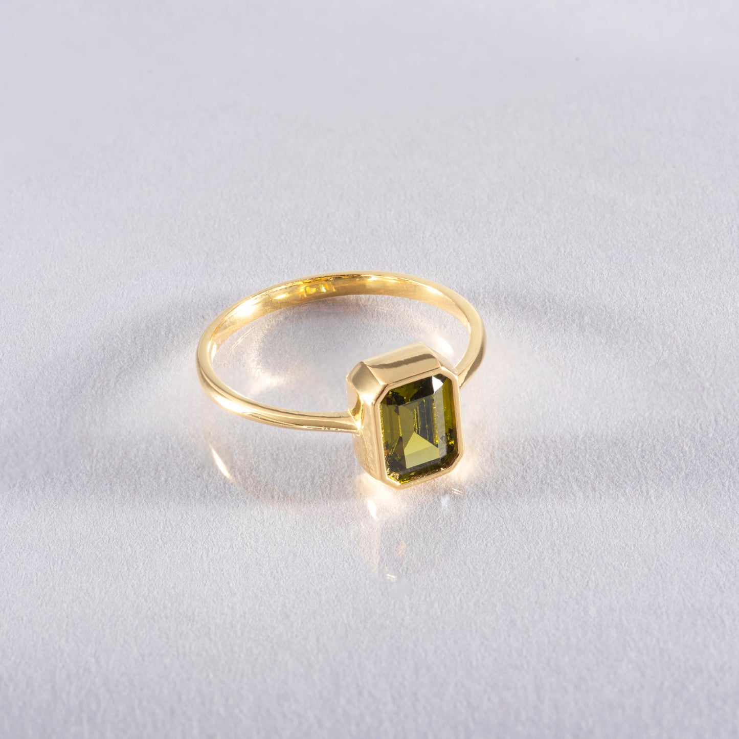 Peridot Rectangle Ring 14K Solid Gold, August Birthstone, Baguette Cut Design Queen Jewelry Rings