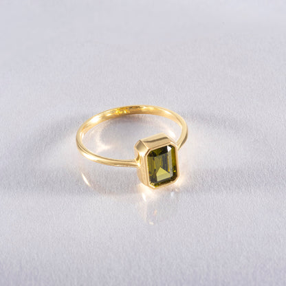 Peridot Rectangle Ring 14K Solid Gold, August Birthstone, Baguette Cut Design Queen Jewelry Rings