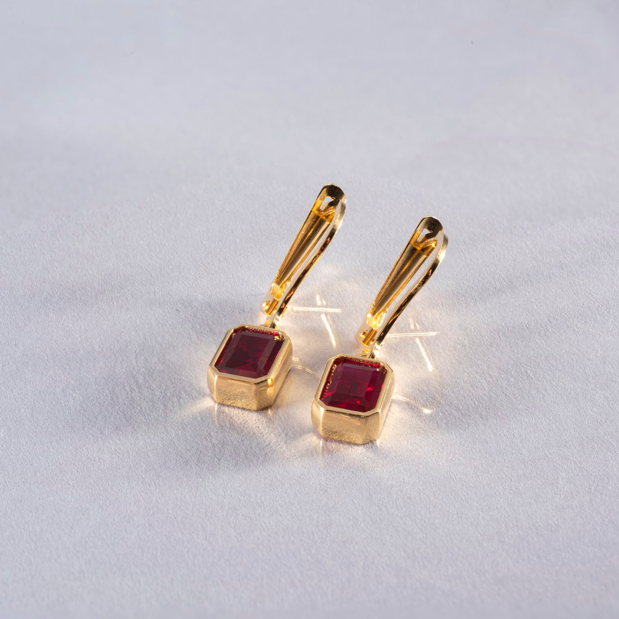 Rectangle Ruby Dangling Earrings in 14K Solid Gold, July Birthstone Baguette Cut Jewelry Queen Jewelry Earrings