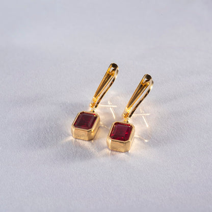 Rectangle Ruby Dangling Earrings in 14K Solid Gold, July Birthstone Baguette Cut Jewelry Queen Jewelry Earrings