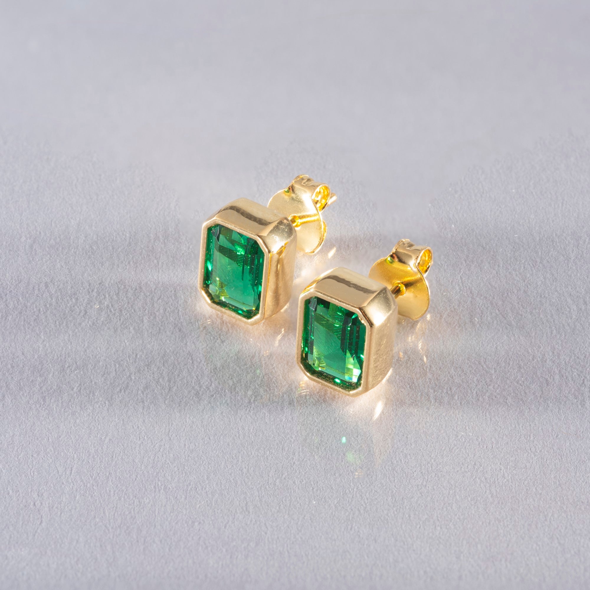 Rectangle Emerald Stud Earrings in 14K Solid Gold, May Birthstone Baguette Cut Jewelry Queen Jewelry Earrings
