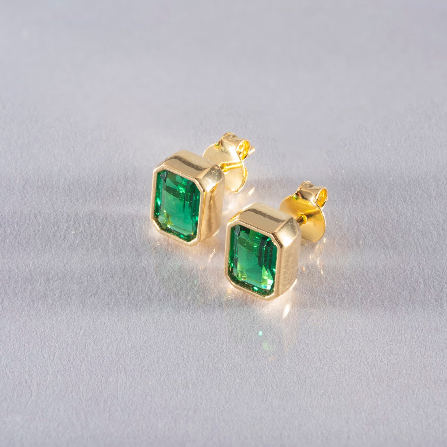 Rectangle Emerald Stud Earrings in 14K Solid Gold, May Birthstone Baguette Cut Jewelry Queen Jewelry Earrings