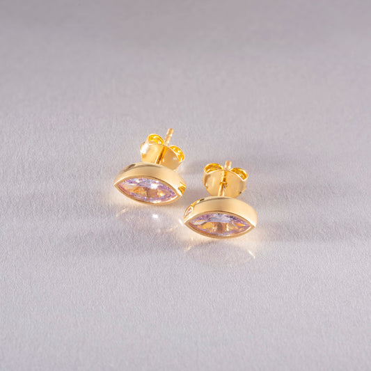 Alexandrite Stud Earrings Bezel Marquise Cut in 14K Solid Gold, June Birthstone Jewelry Queen Jewelry Earrings