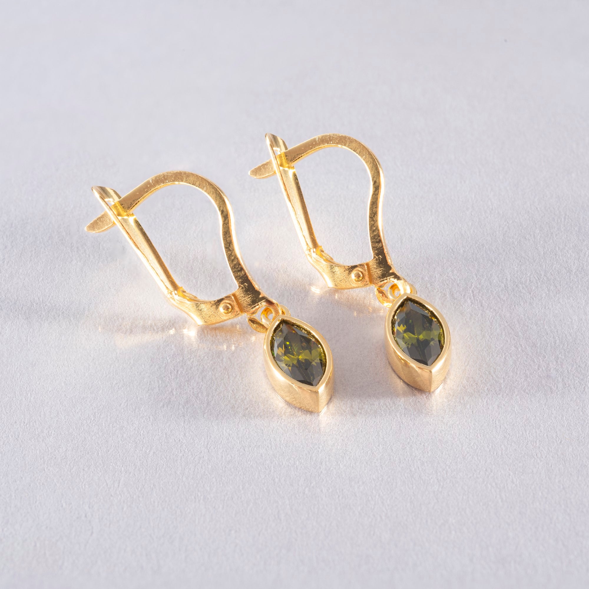 Peridot Dangle Earrings Bezel Marquise Cut in 14K Solid Gold, August Birthstone Dainty Jewelry Queen Jewelry Earrings