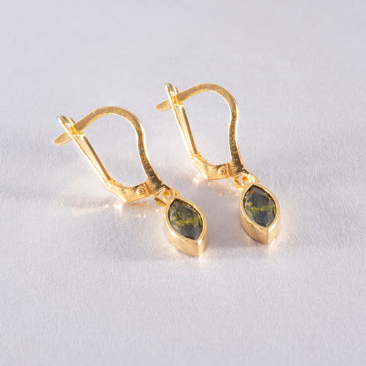 Peridot Dangle Earrings Bezel Marquise Cut in 14K Solid Gold, August Birthstone Dainty Jewelry Queen Jewelry Earrings