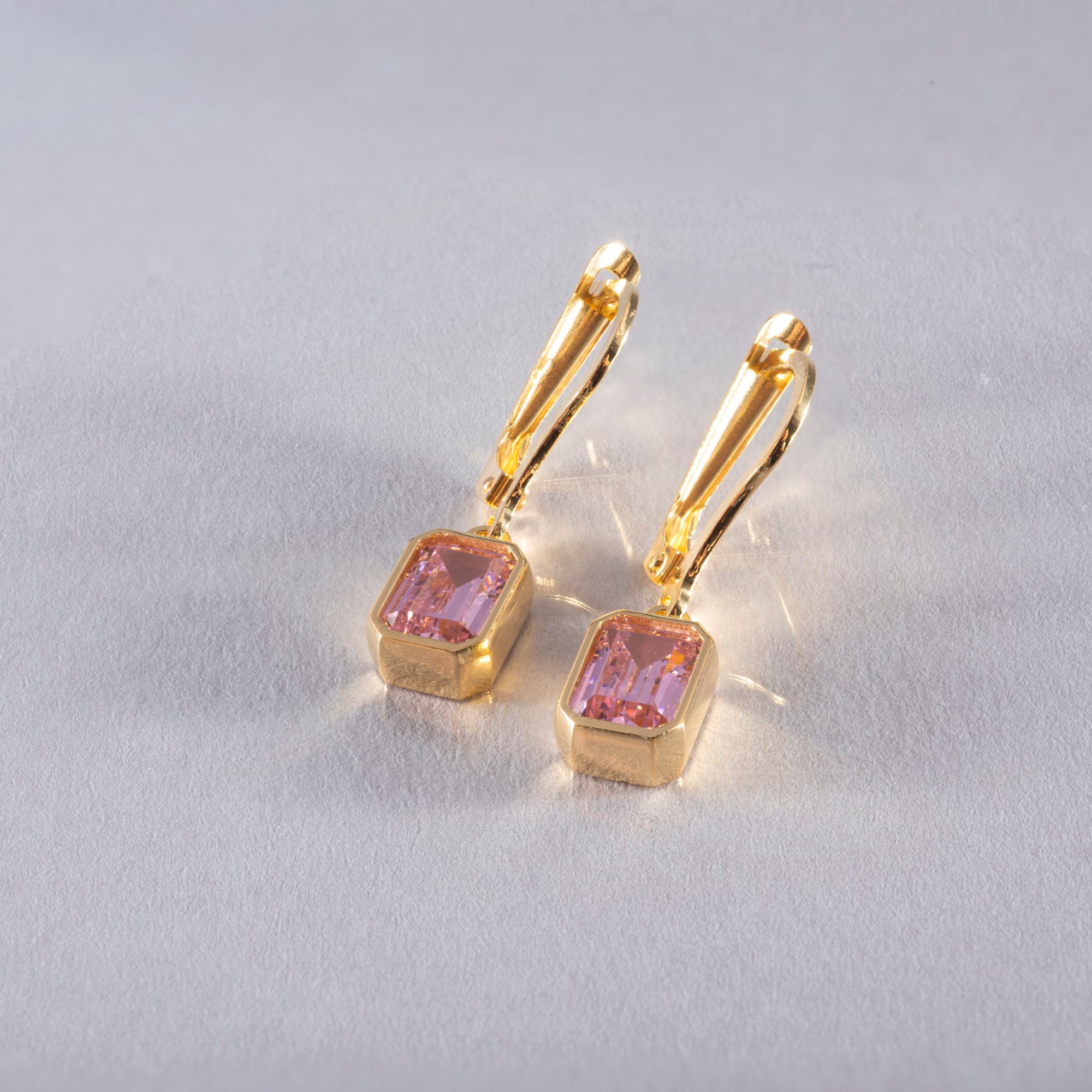 Rectangle Pink Tourmaline Dangling Earrings in 14K Solid Gold, October Birthstone Baguette Cut Jewelry Queen Jewelry Earrings