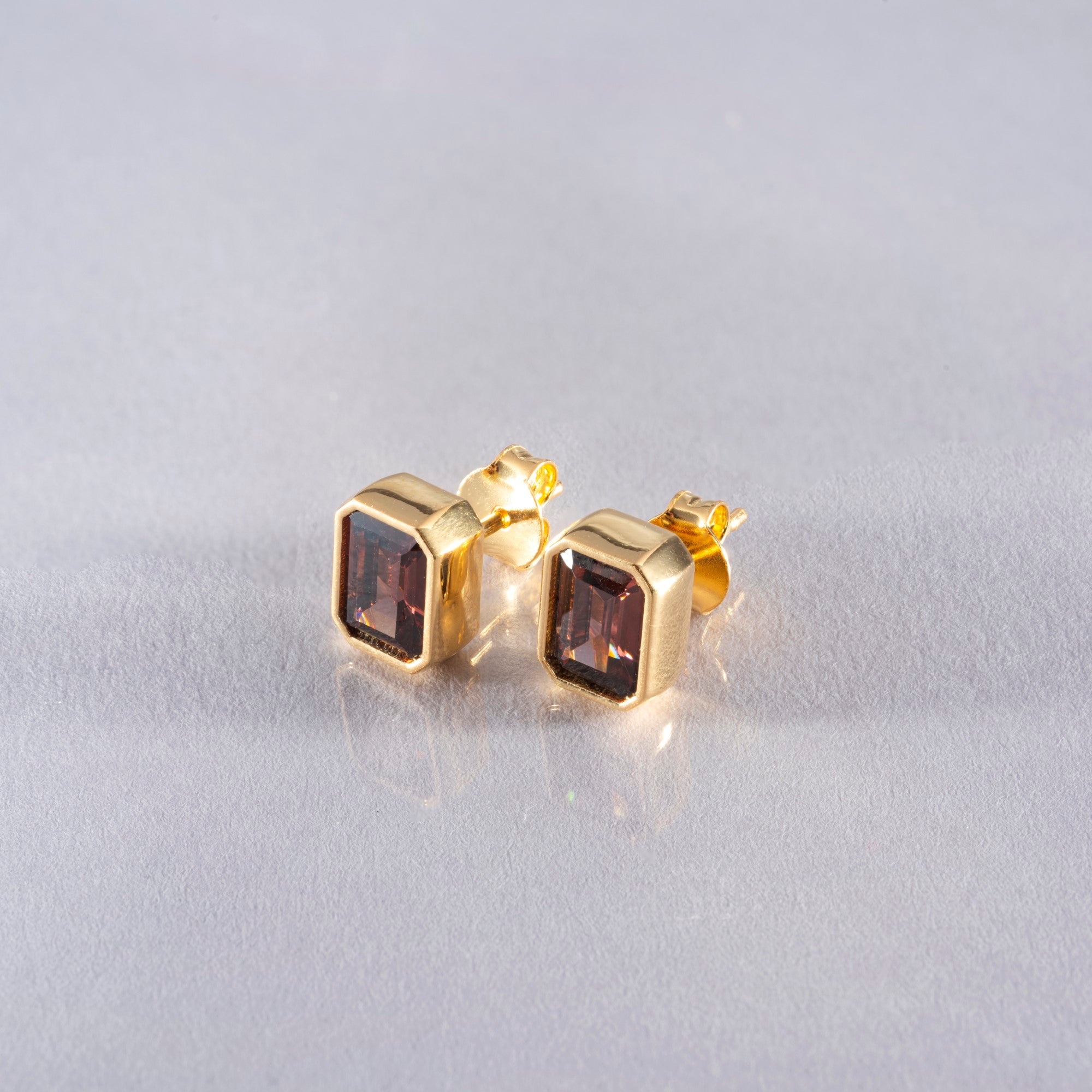 Rectangle Smoky Quartz Stud Earrings in 14K Solid Gold, Birthstone Baguette Cut Jewelry Queen Jewelry Earrings