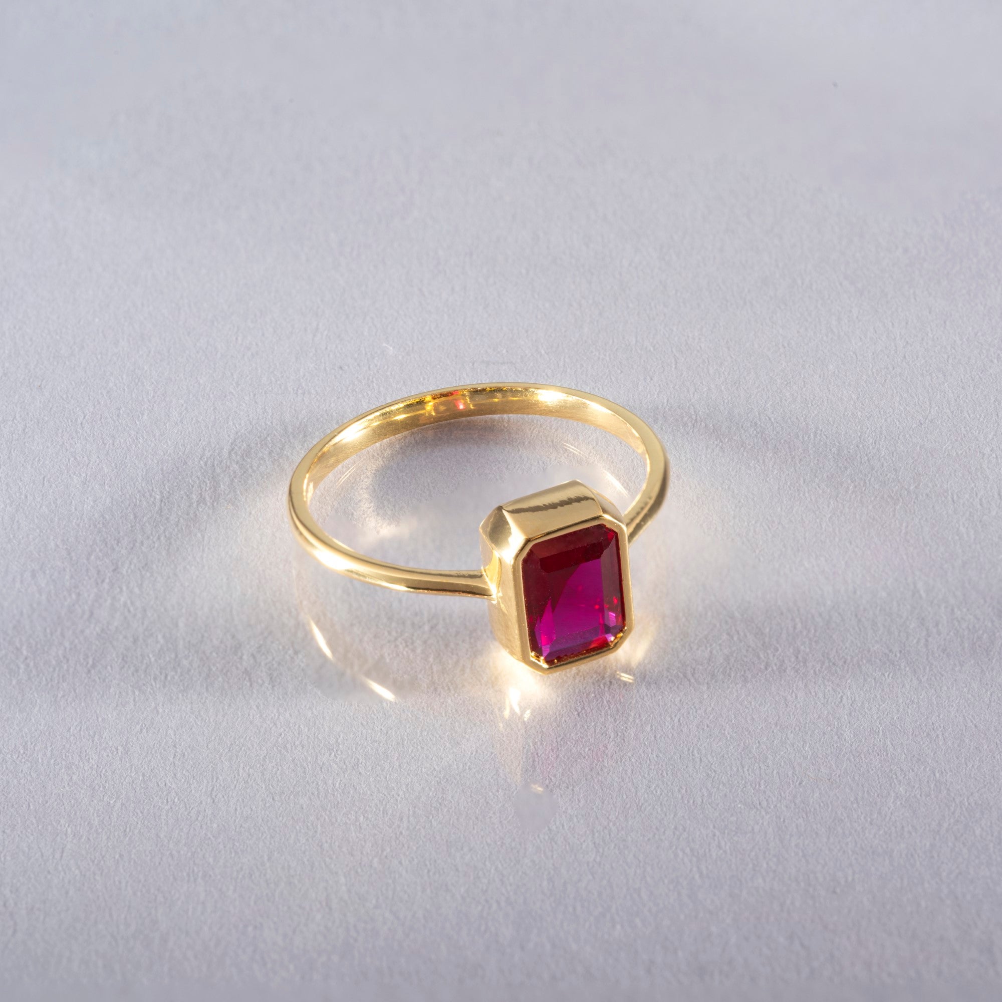 Ruby Rectangle Ring 14K Solid Gold, July Birthstone, Baguette Cut Design Queen Jewelry Rings