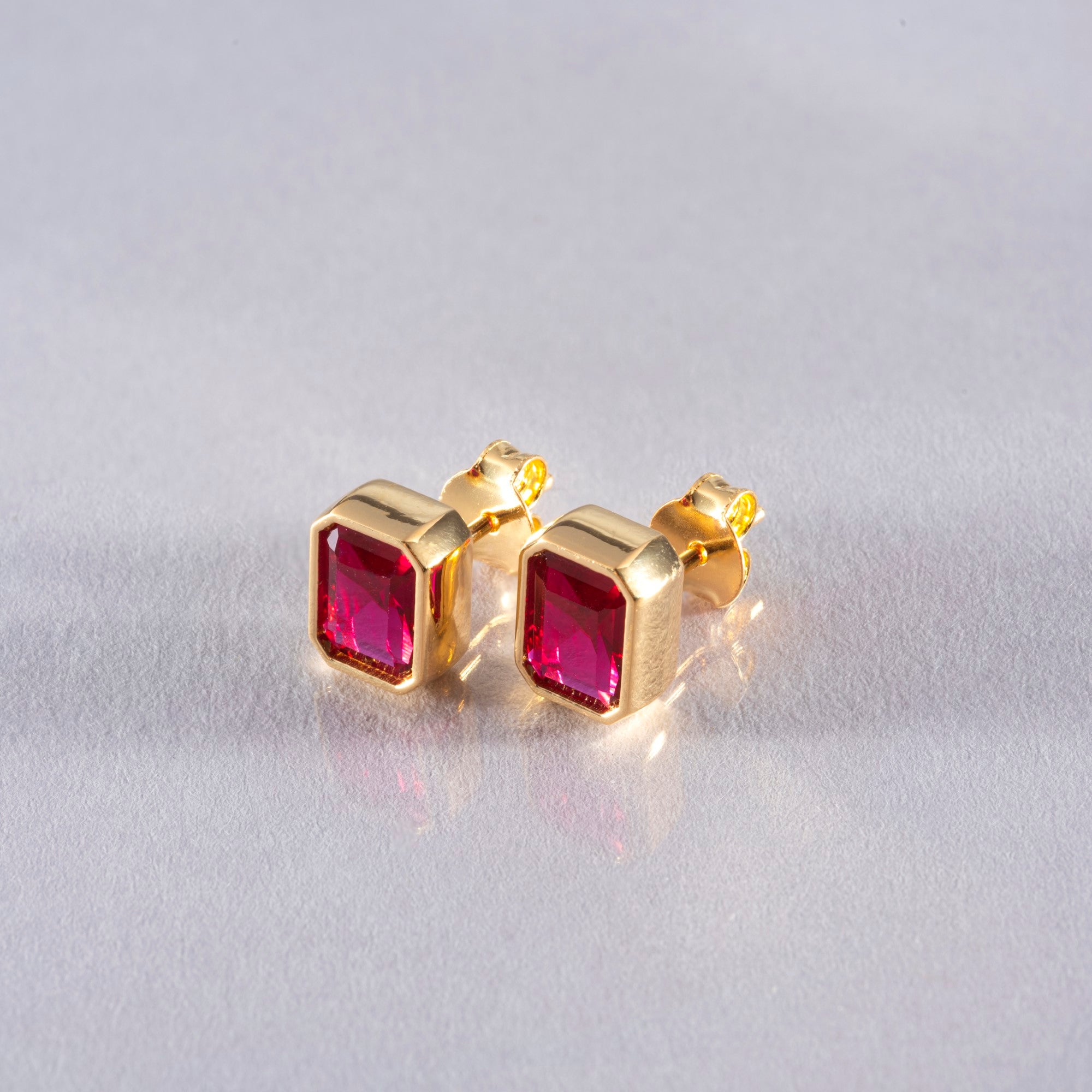 Rectangle Ruby Stud Earrings in 14K Solid Gold, July Birthstone Baguette Cut Jewelry Queen Jewelry Earrings