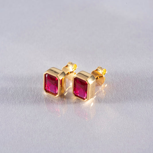 Rectangle Ruby Stud Earrings in 14K Solid Gold, July Birthstone Baguette Cut Jewelry Queen Jewelry Earrings