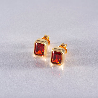 Rectangle Garnet Stud Earrings in 14K Solid Gold, January Birthstone Baguette Cut Jewelry Queen Jewelry Earrings