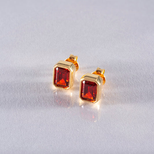 Rectangle Garnet Stud Earrings in 14K Solid Gold, January Birthstone Baguette Cut Jewelry Queen Jewelry Earrings
