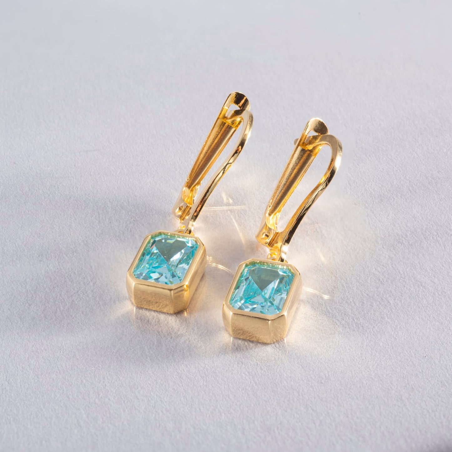 Rectangle Aquamarine Dangling Earrings in 14K Solid Gold, March Birthstone Baguette Cut Jewelry Queen Jewelry Earrings