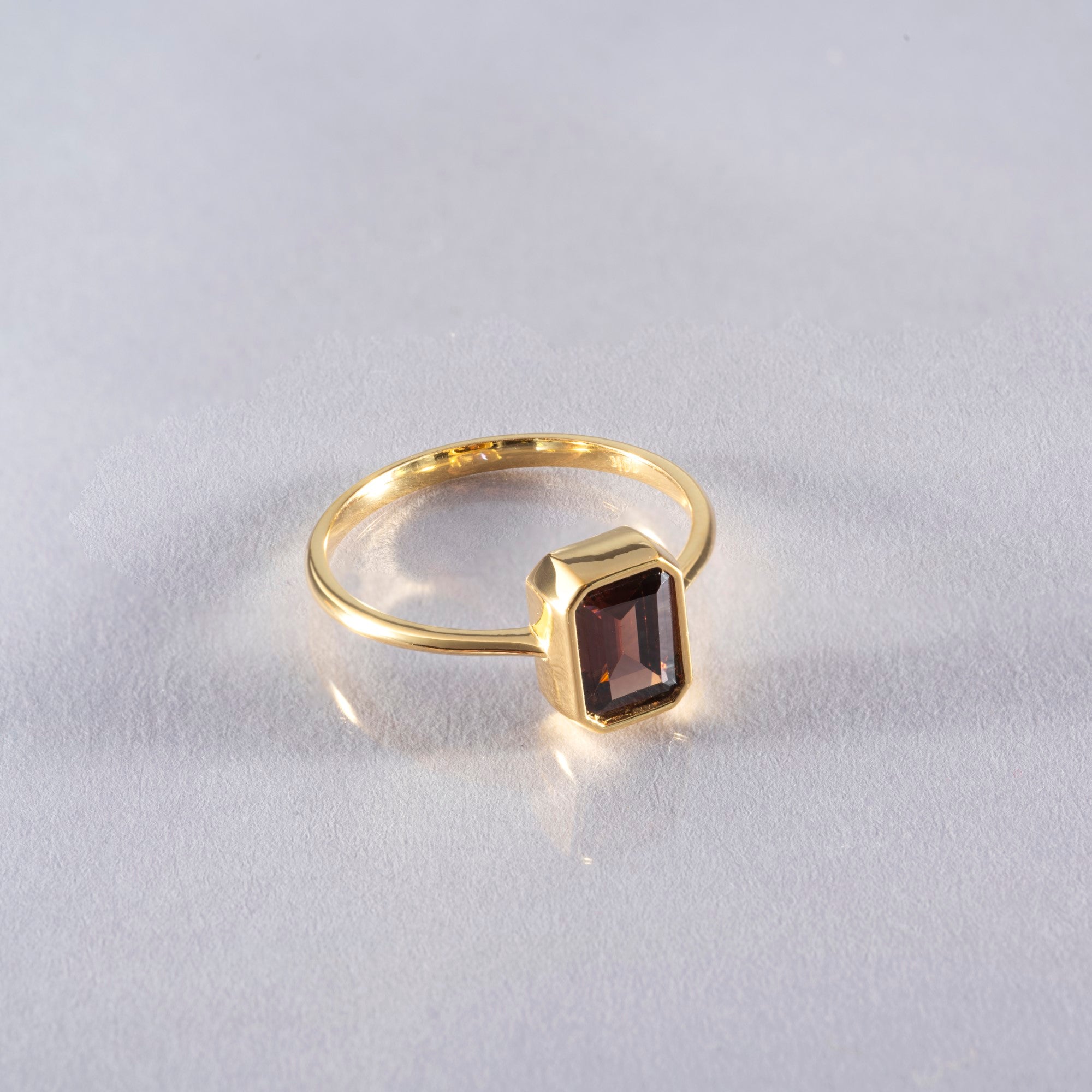 Smoky Quartz Topaz Rectangle Ring 14K Solid Gold, Baguette Cut Design Birthstone Queen Jewelry Rings