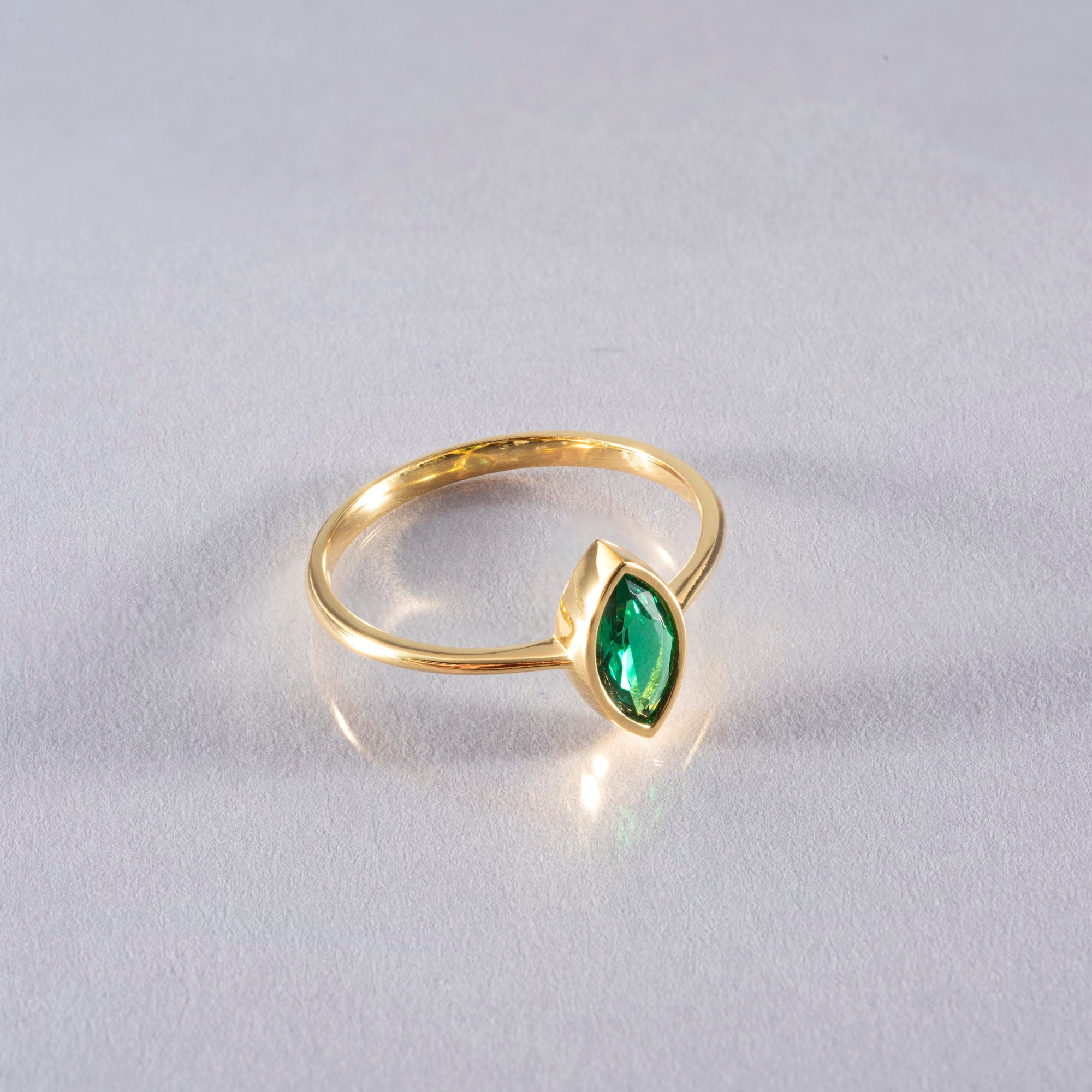 Emerald Ring Bezel Marquise Cut in 14K Solid Gold, May Birthstone Jewelry Queen Jewelry Rings