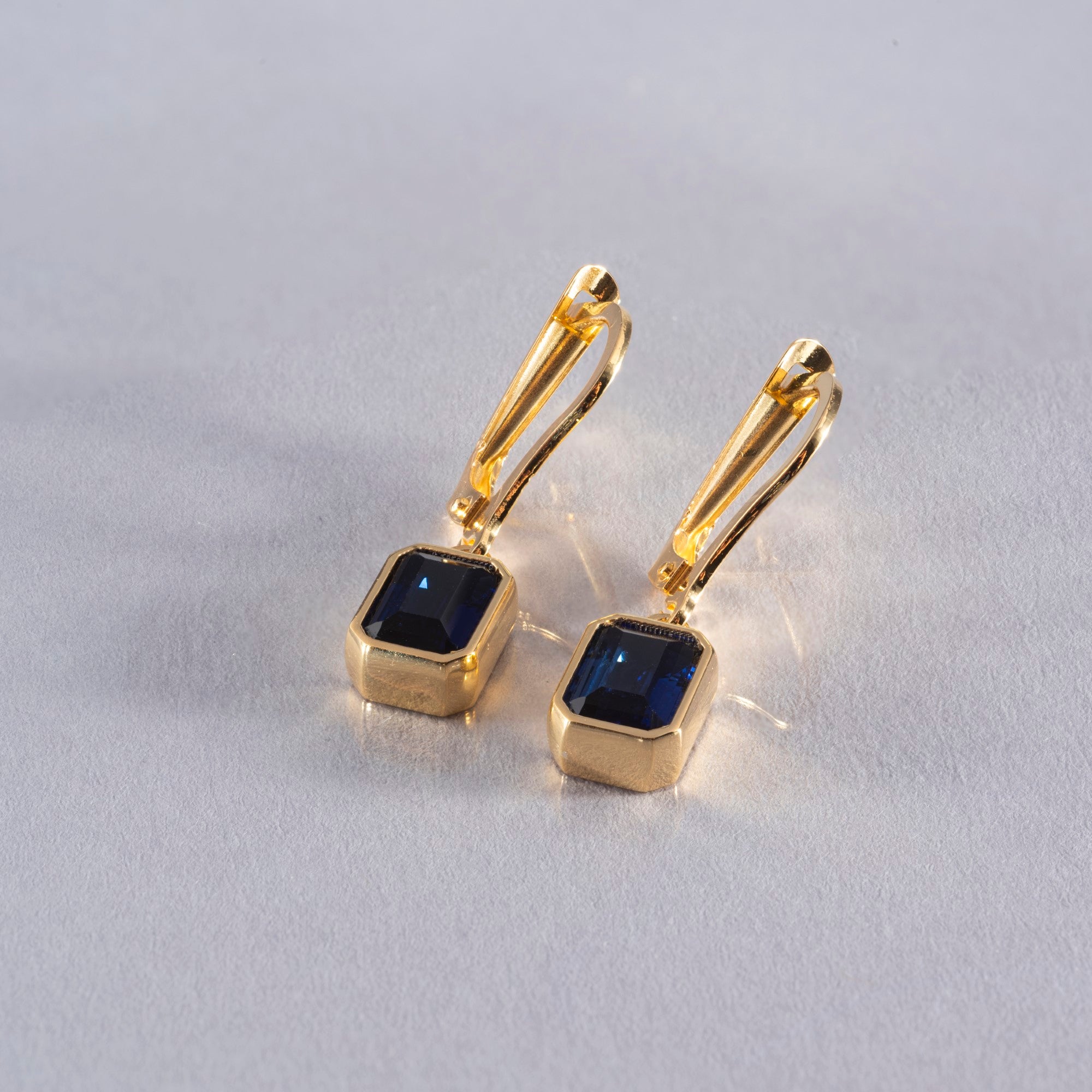 Rectangle Sapphire Dangling Earrings in 14K Solid Gold, September Birthstone Baguette Cut Jewelry Queen Jewelry Earrings