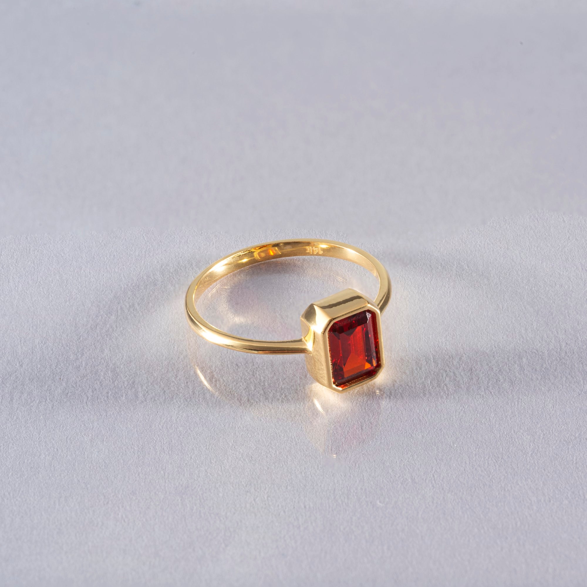 Garnet Rectangle Ring 14K Solid Gold, January Birthstone, Baguette Cut Design Queen Jewelry Rings