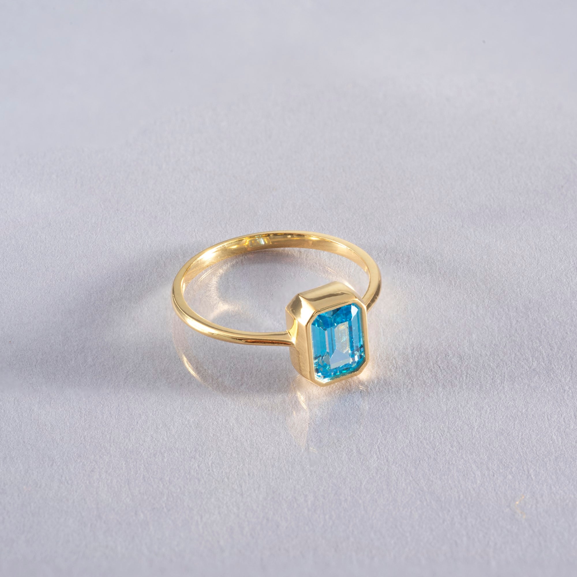 Blue Topaz Rectangle Ring 14K Solid Gold, December Birthstone, Baguette Cut Design Queen Jewelry Rings