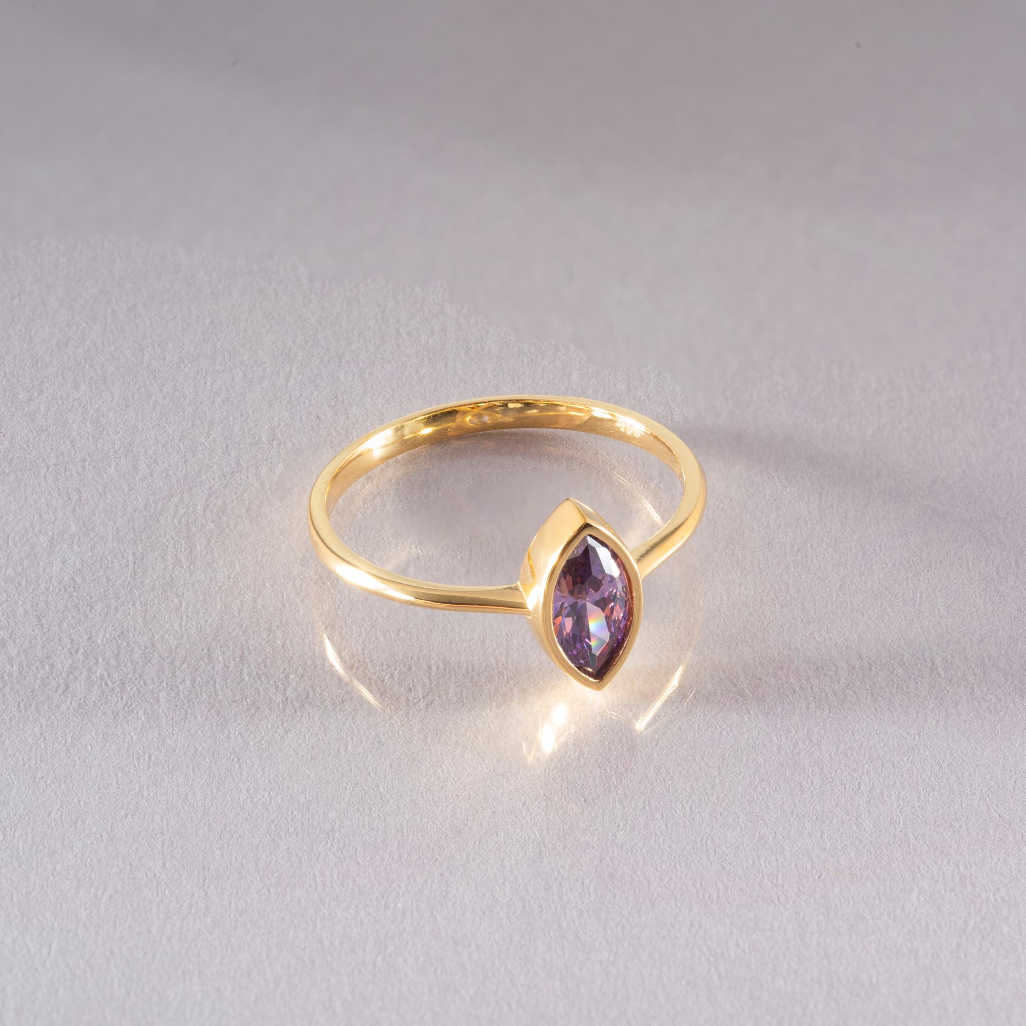 Amethyst Ring Bezel Marquise Cut in 14K Solid Gold, February Birthstone Jewelry Queen Jewelry Rings