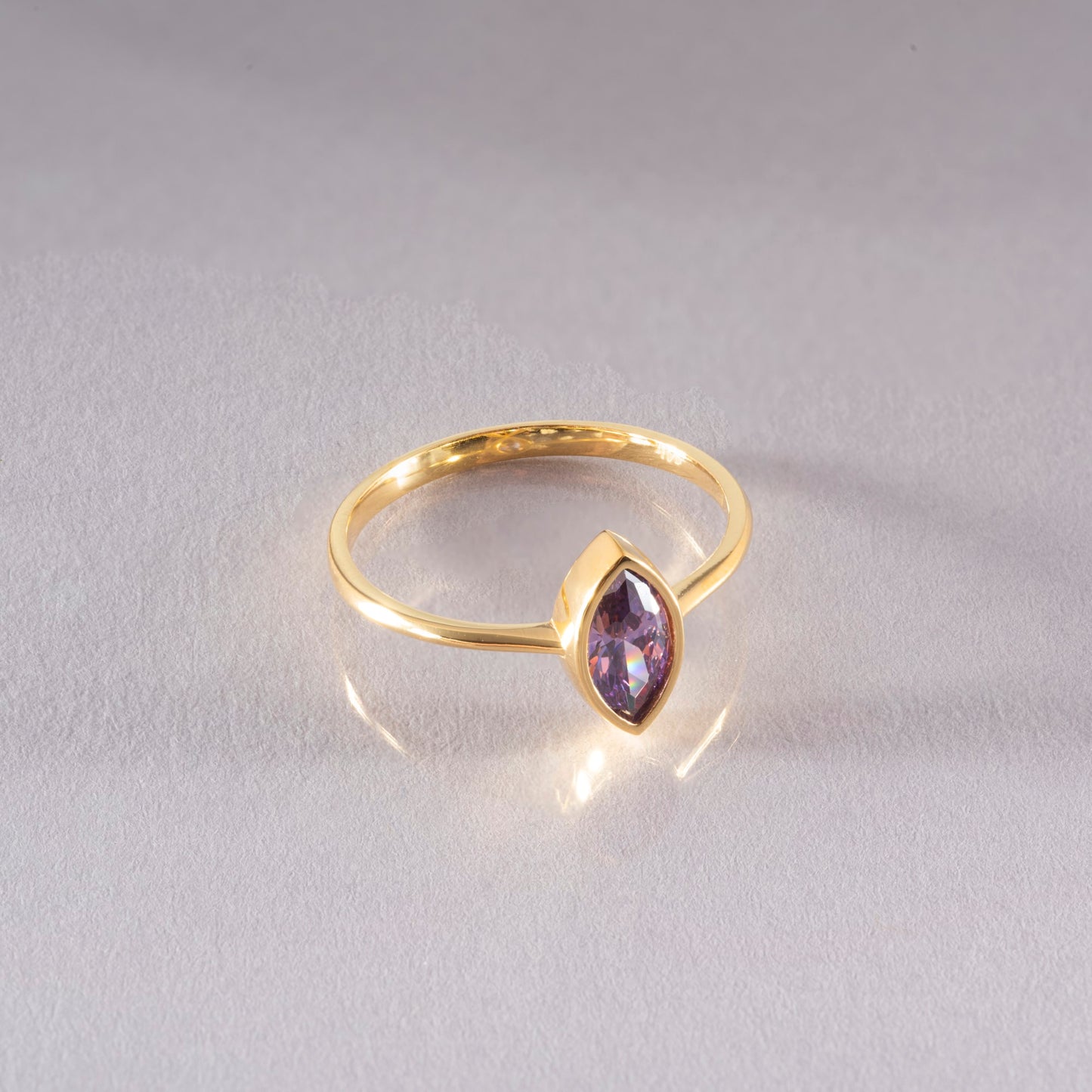 Amethyst Ring Bezel Marquise Cut in 14K Solid Gold, February Birthstone Jewelry Queen Jewelry Rings