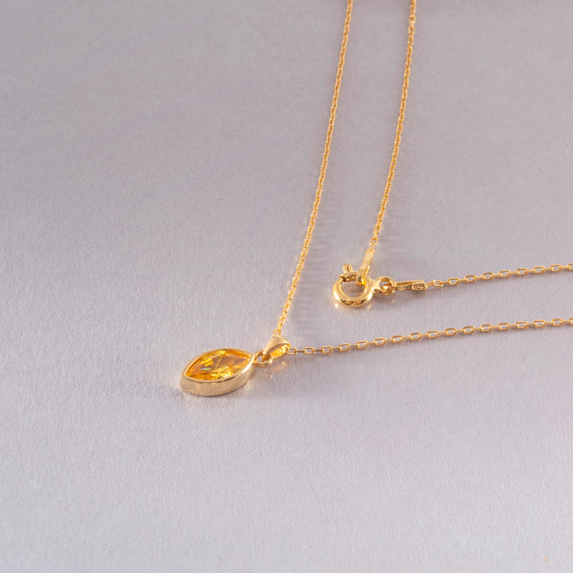 Marquise Cut Yellow Topaz Bezel Necklace 14K Solid Gold, Birthstone Pendant Queen Jewelry Necklace