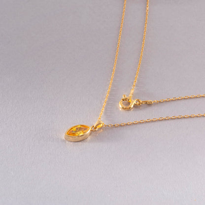Marquise Cut Yellow Topaz Bezel Necklace 14K Solid Gold, Birthstone Pendant Queen Jewelry Necklace