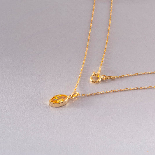 Marquise Cut Yellow Topaz Bezel Necklace 14K Solid Gold, Birthstone Pendant Queen Jewelry Necklace