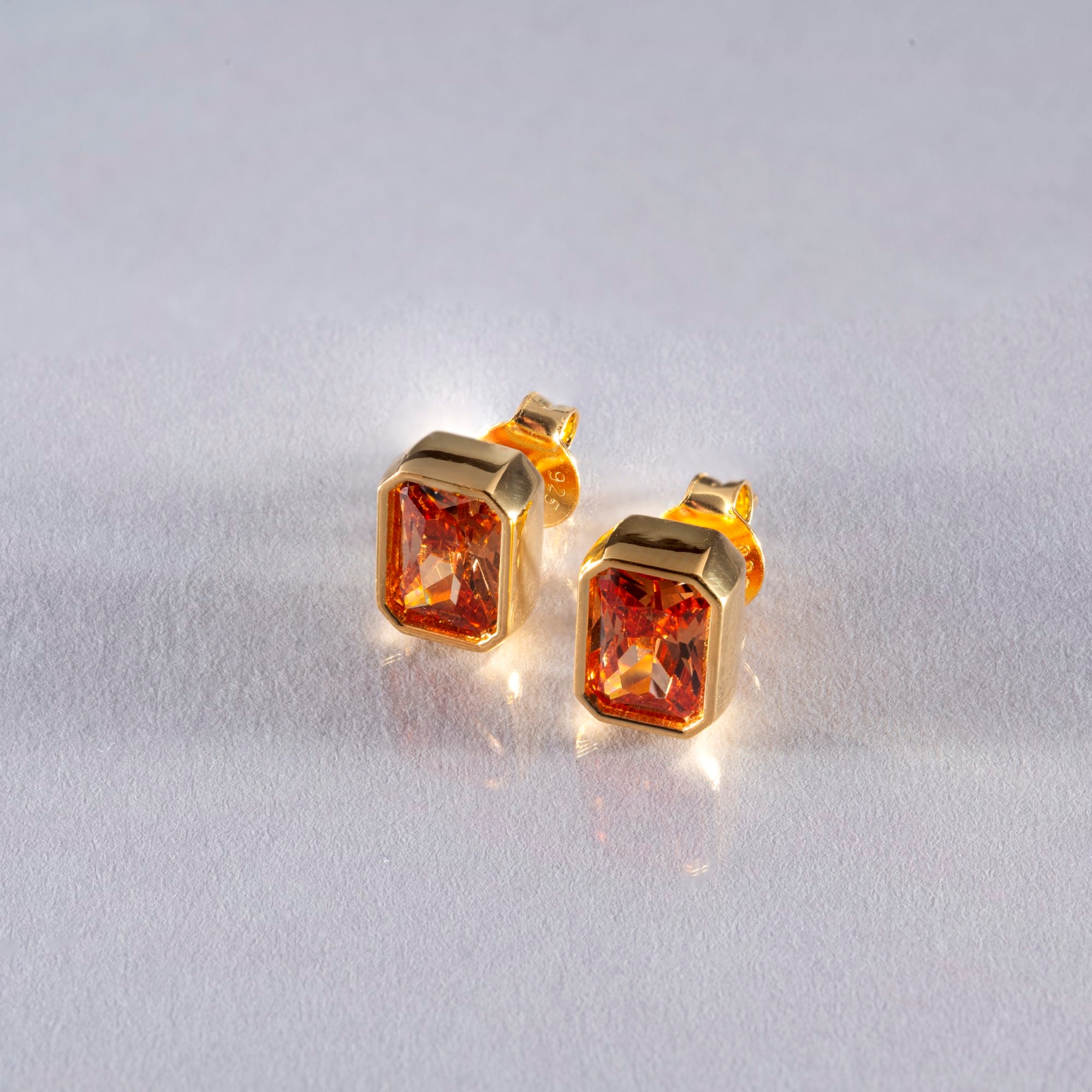 Rectangle Citrine Stud Earrings in 14K Solid Gold, November Birthstone Baguette Cut Jewelry Queen Jewelry Earrings