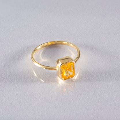 Yellow Topaz Rectangle Ring 14K Solid Gold, Baguette Cut Design Birthstone Queen Jewelry Rings