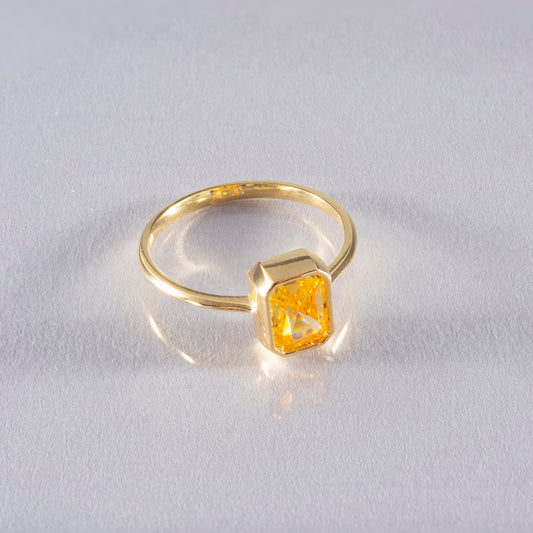 Yellow Topaz Rectangle Ring 14K Solid Gold, Baguette Cut Design Birthstone Queen Jewelry Rings