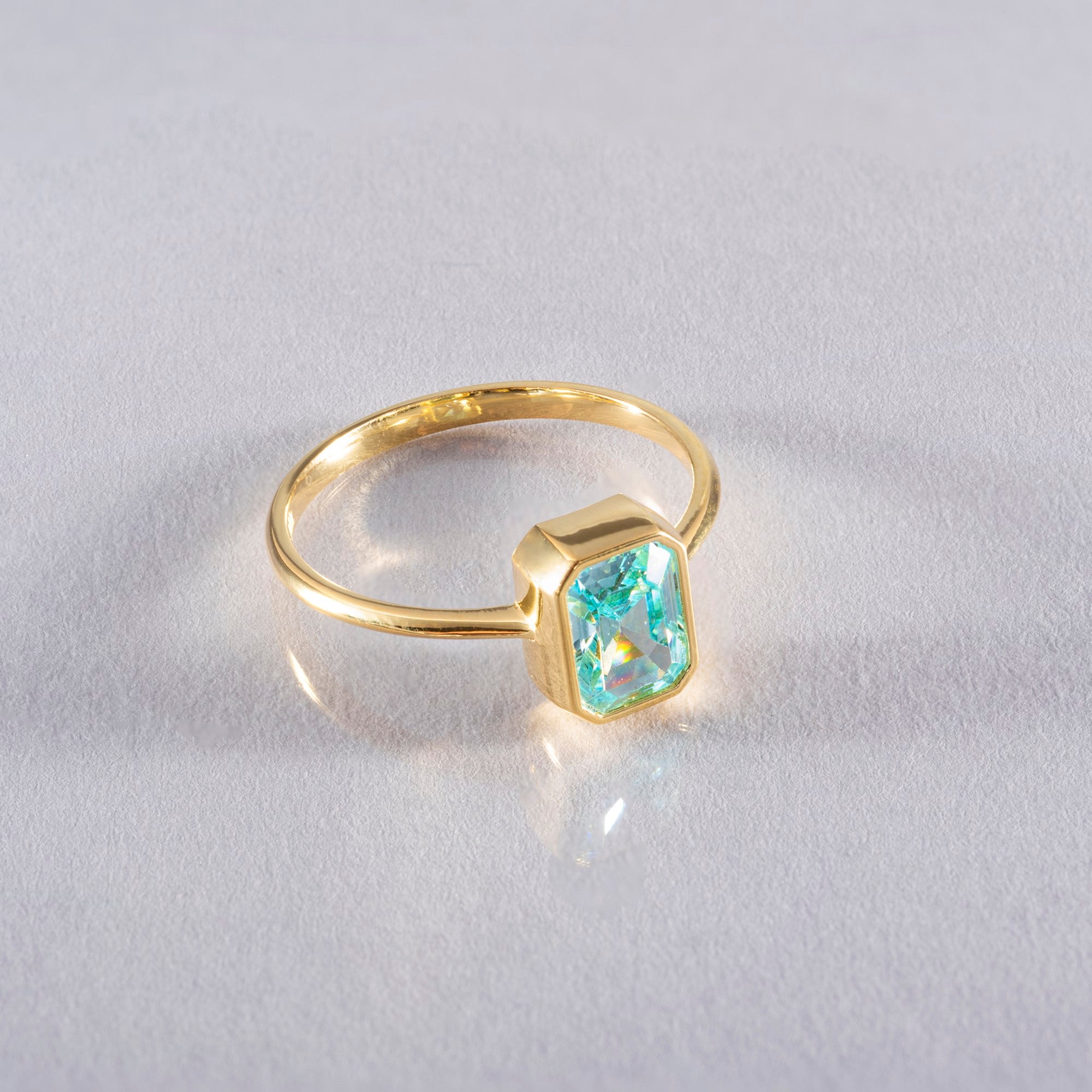 Aquamarine Rectangle Ring 14K Solid Gold, March Birthstone, Baguette Cut Design Queen Jewelry Rings