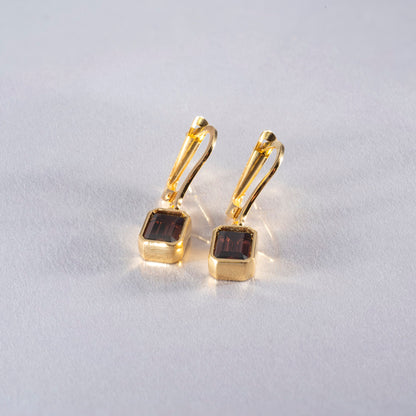 Rectangle Smoky Quartz Dangling Earrings in 14K Solid Gold, Birthstone Baguette Cut Jewelry Queen Jewelry Earrings