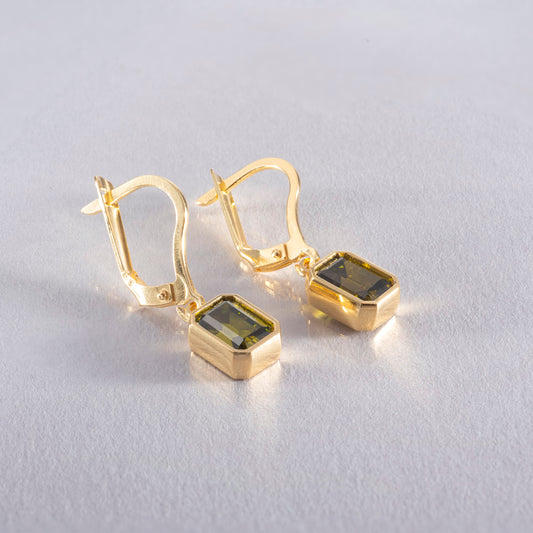 Rectangle Peridot Dangling Earrings in 14K Solid Gold, August Birthstone Baguette Cut Jewelry Queen Jewelry Earrings