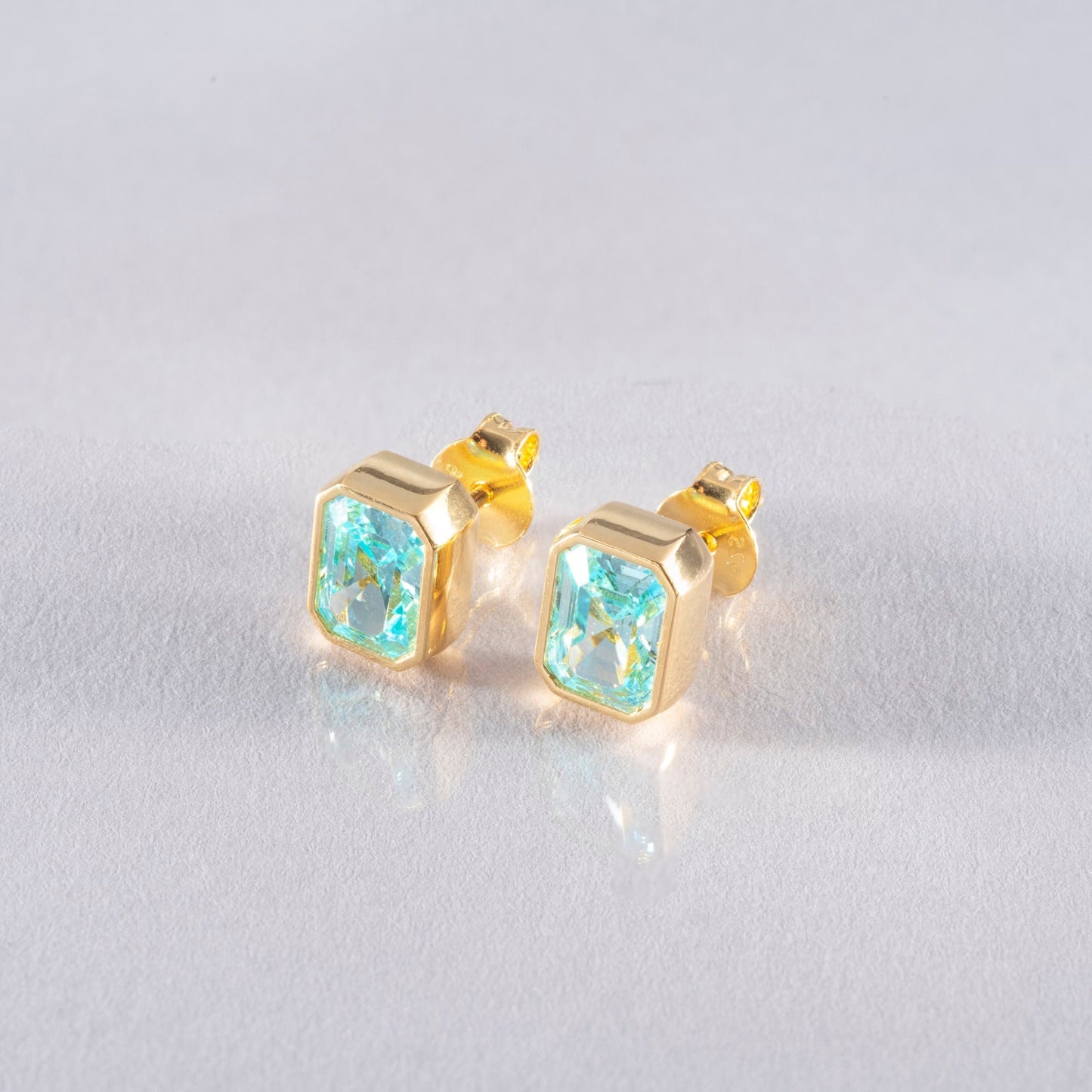 Rectangle Aquamarine Stud Earrings in 14K Solid Gold, March Birthstone Baguette Cut Jewelry Queen Jewelry Earrings