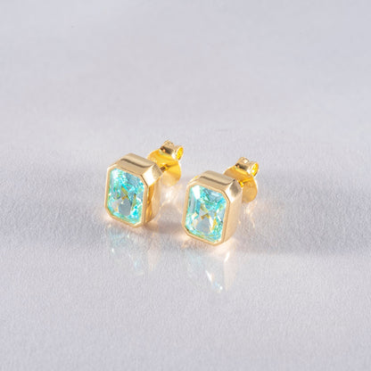 Rectangle Aquamarine Stud Earrings in 14K Solid Gold, March Birthstone Baguette Cut Jewelry Queen Jewelry Earrings
