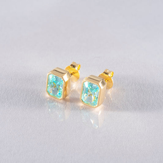 Rectangle Aquamarine Stud Earrings in 14K Solid Gold, March Birthstone Baguette Cut Jewelry Queen Jewelry Earrings