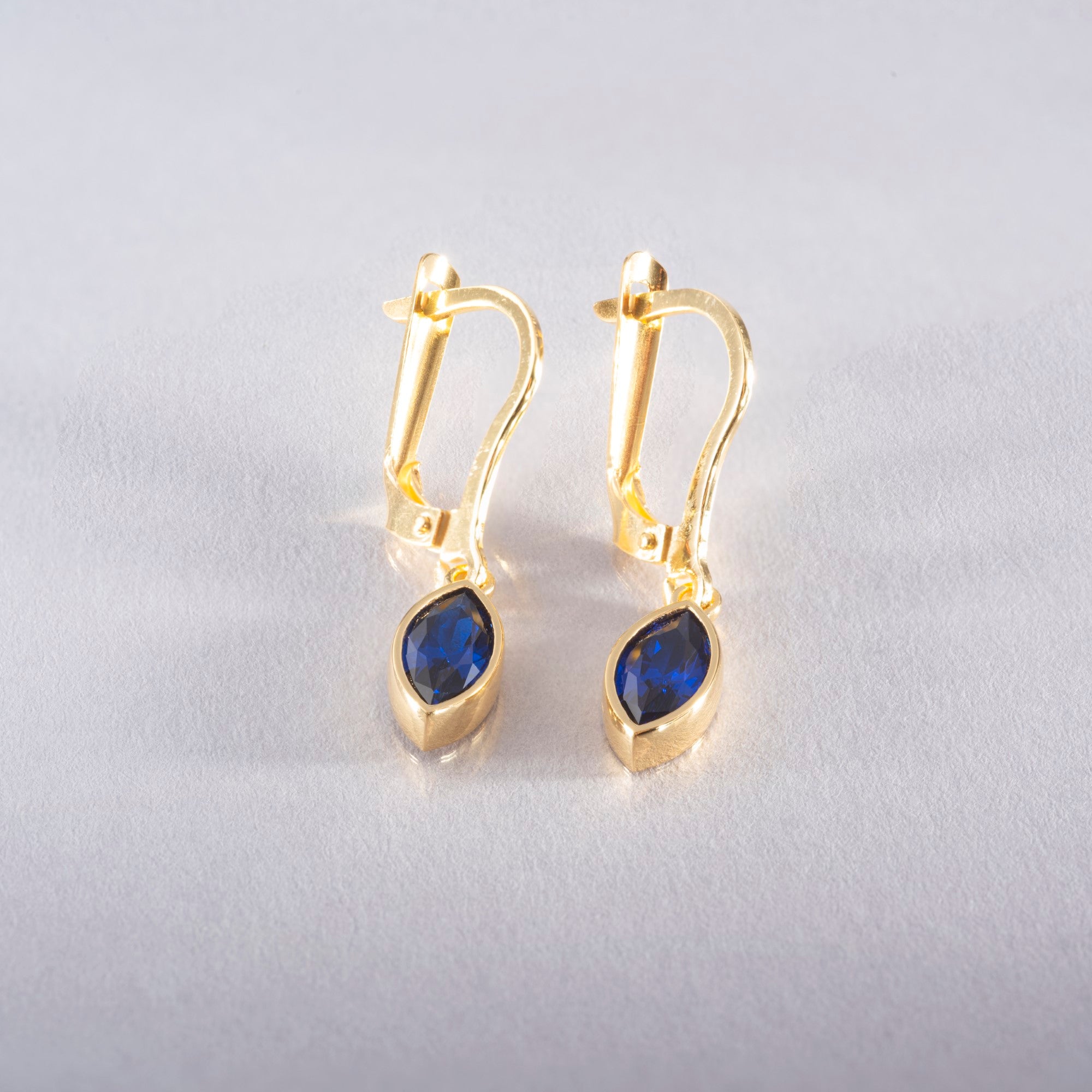 Sapphire Dangle Earrings Bezel Marquise Cut in 14K Solid Gold, September Birthstone Jewelry Queen Jewelry Earrings