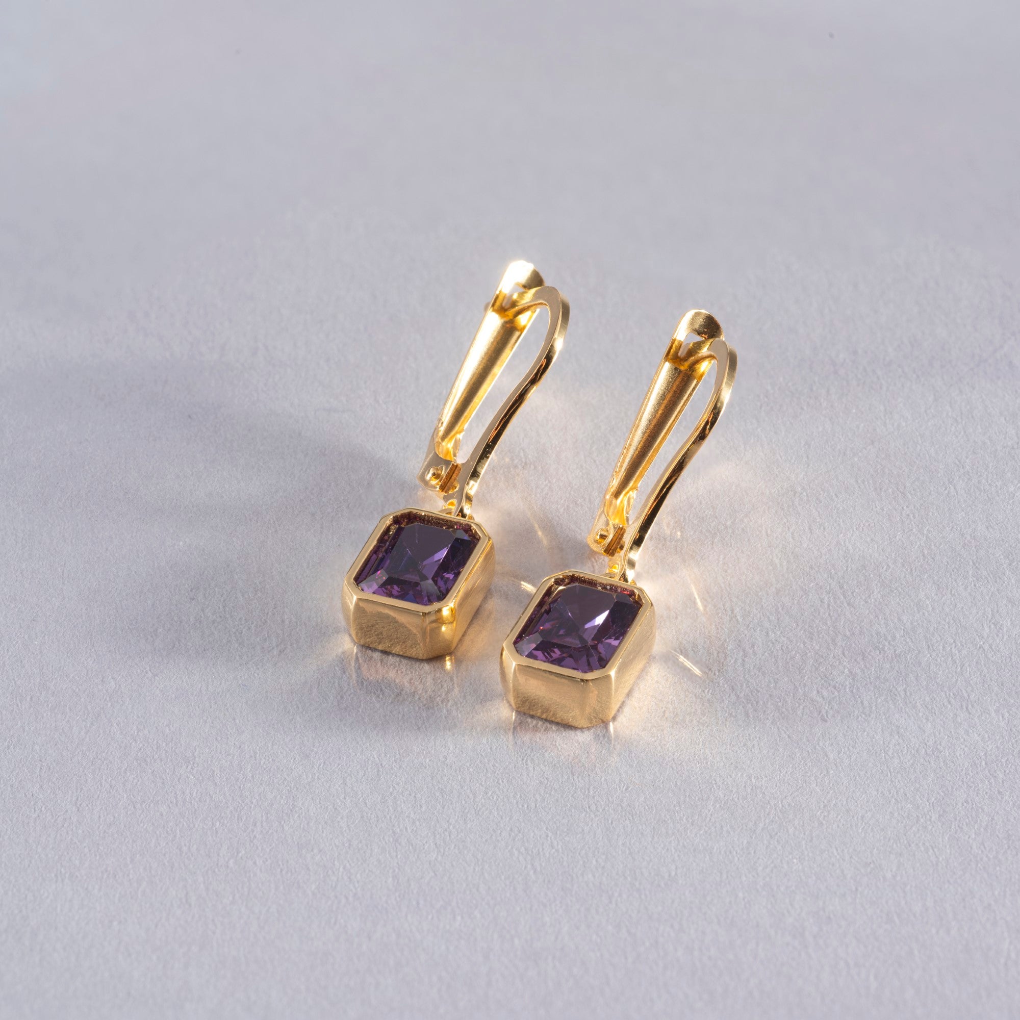 Rectangle Amethyst Dangling Earrings in 14K Solid Gold, February Birthstone Baguette Cut Jewelry Queen Jewelry Earrings