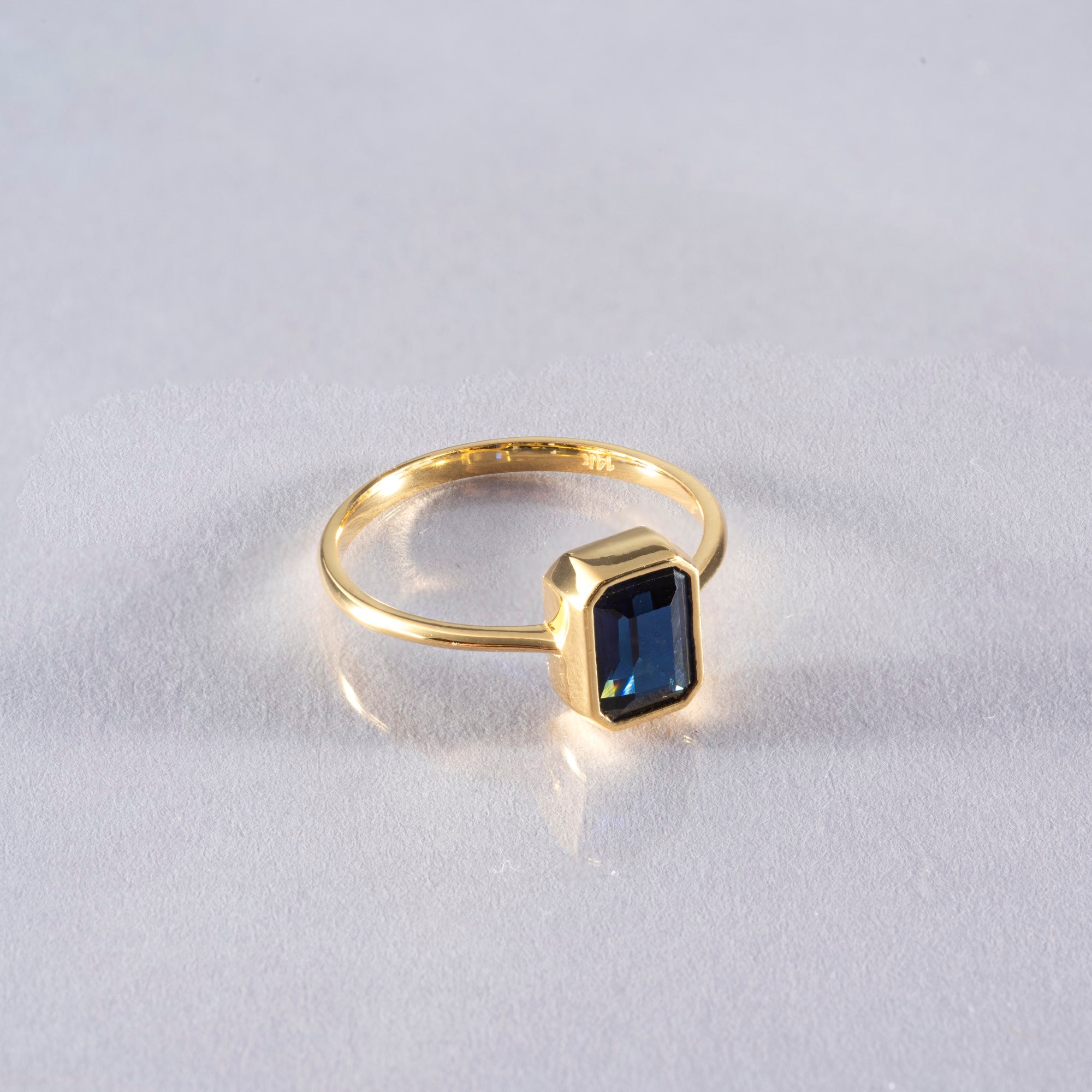 Sapphire Rectangle Ring 14K Solid Gold, September Birthstone, Baguette Cut Design Queen Jewelry Rings