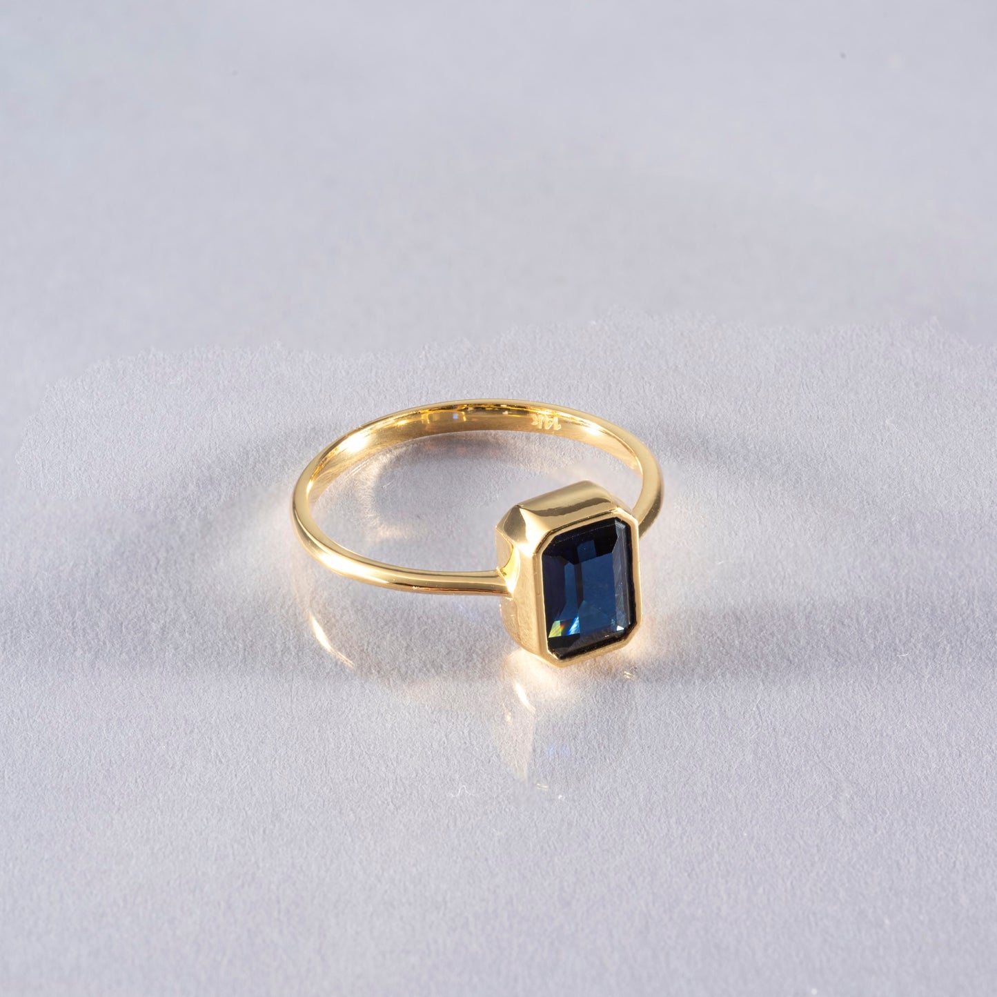 Sapphire Rectangle Ring 14K Solid Gold, September Birthstone, Baguette Cut Design Queen Jewelry Rings