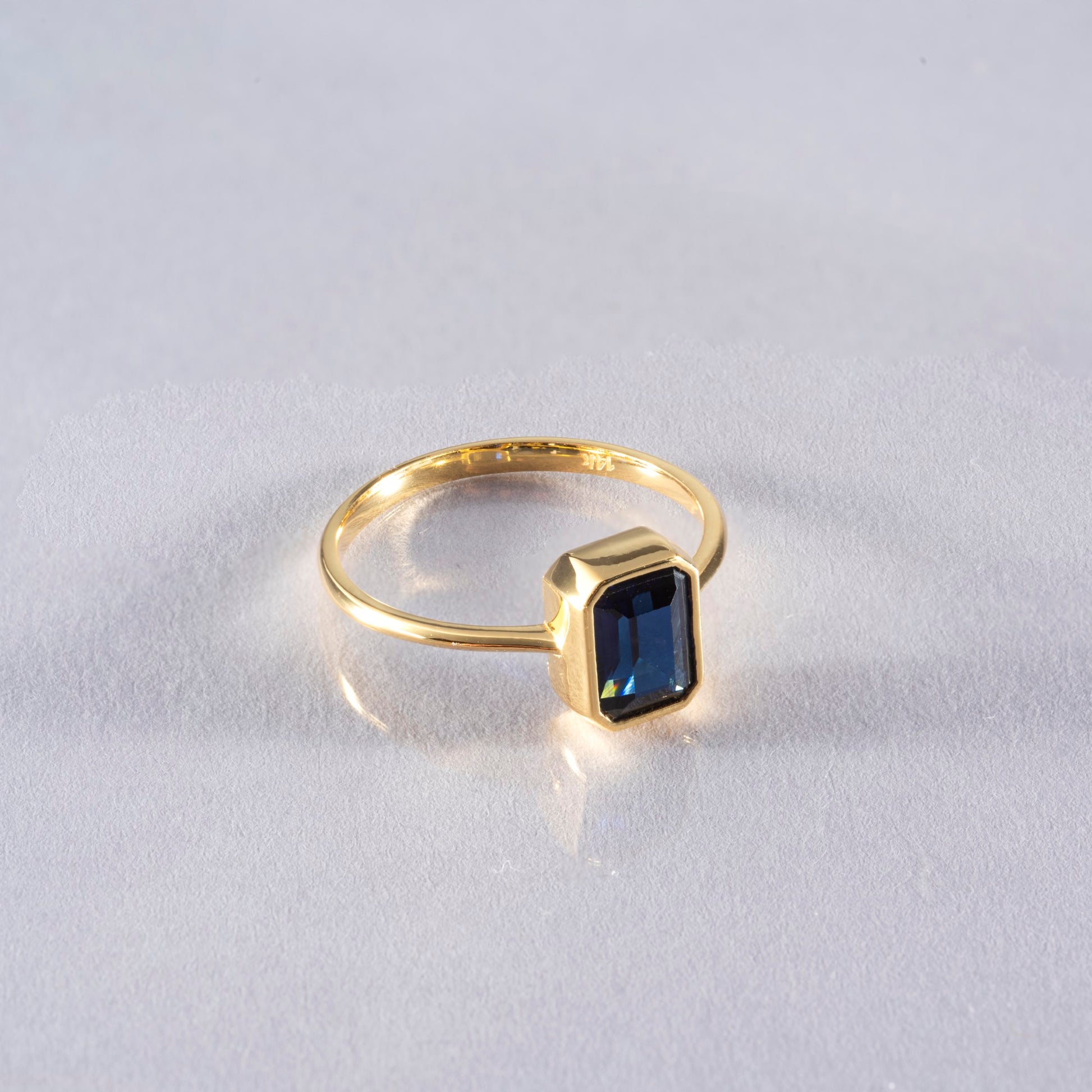 Sapphire Rectangle Ring 14K Solid Gold, September Birthstone, Baguette Cut Design Queen Jewelry Rings