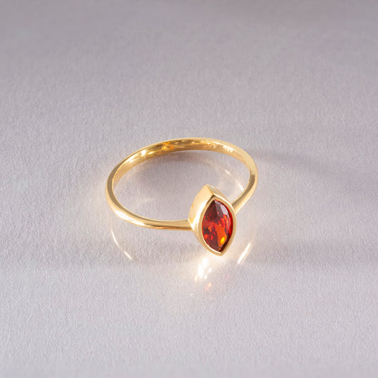 Garnet Ring Bezel Marquise Cut in 14K Solid Gold, January Birthstone Jewelry Queen Jewelry Rings