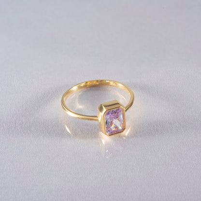 Alexandrite Rectangle Ring 14K Solid Gold, June Birthstone, Baguette Cut Design Queen Jewelry Rings