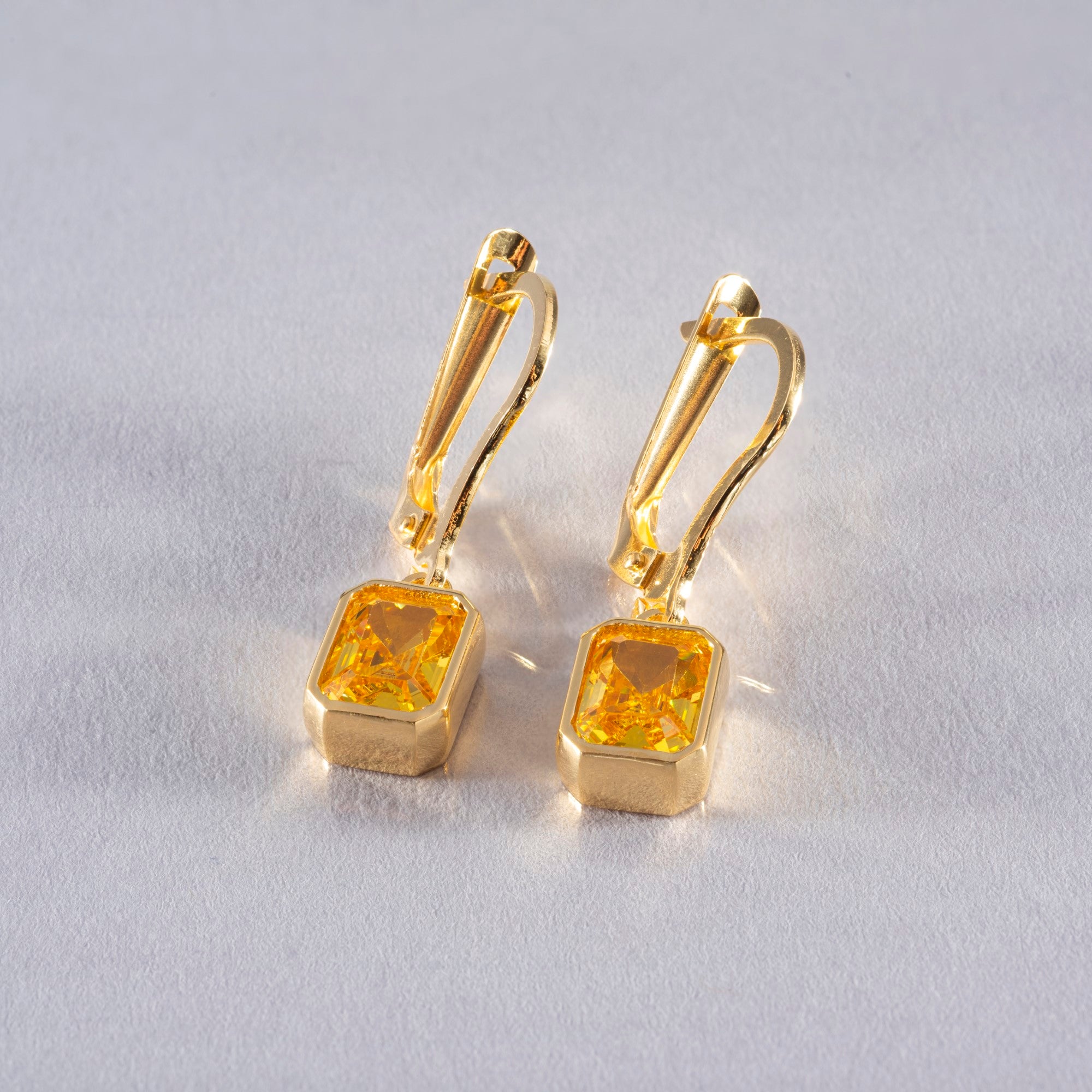 Rectangle Yellow Topaz Dangling Earrings in 14K Solid Gold, Birthstone Baguette Cut Jewelry Queen Jewelry Earrings