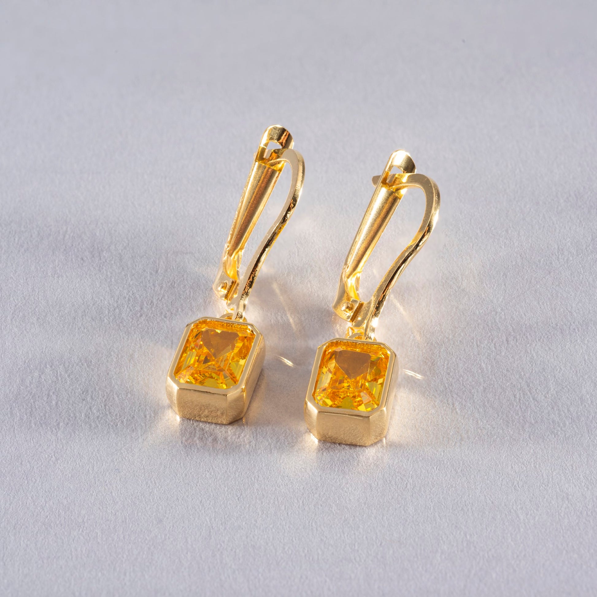 Rectangle Yellow Topaz Dangling Earrings in 14K Solid Gold, Birthstone Baguette Cut Jewelry Queen Jewelry Earrings