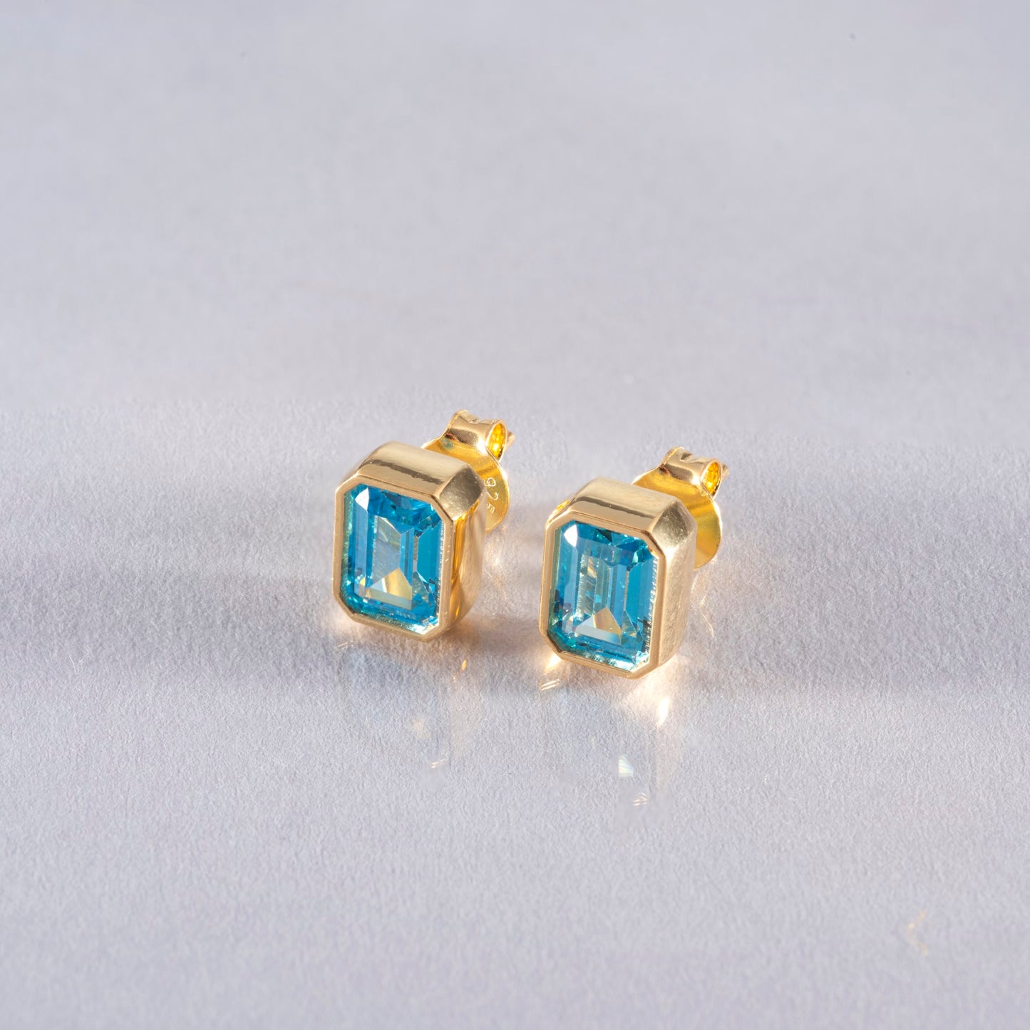 Rectangle Blue Topaz Stud Earrings in 14K Solid Gold, December Birthstone Baguette Cut Jewelry Queen Jewelry Earrings