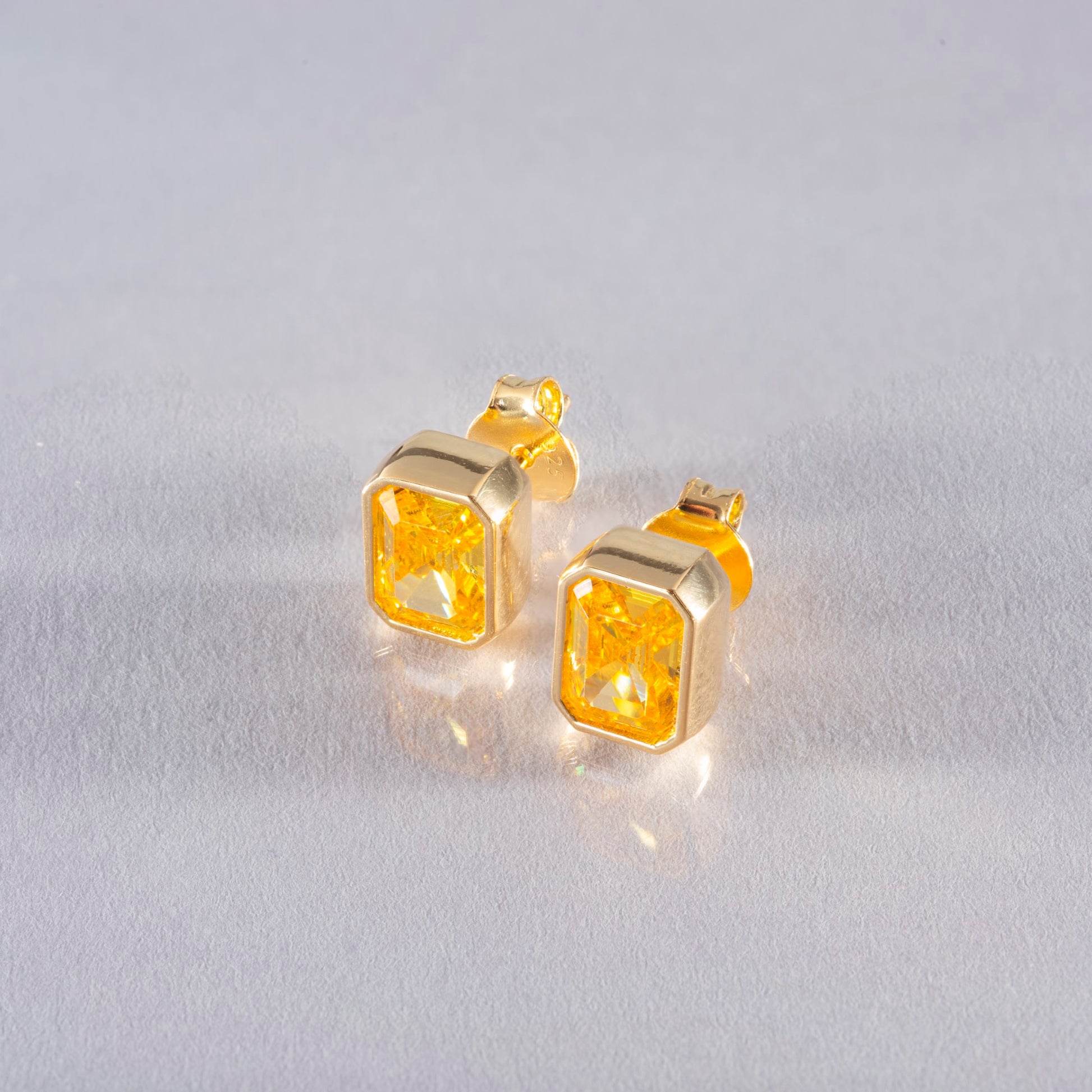 Rectangle Yellow Topaz Stud Earrings in 14K Solid Gold, Birthstone Baguette Cut Jewelry Queen Jewelry Earrings